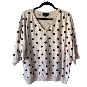 Premise Pale Pink Blush Black Polka Dot V Neck Knit Top- Size 3X